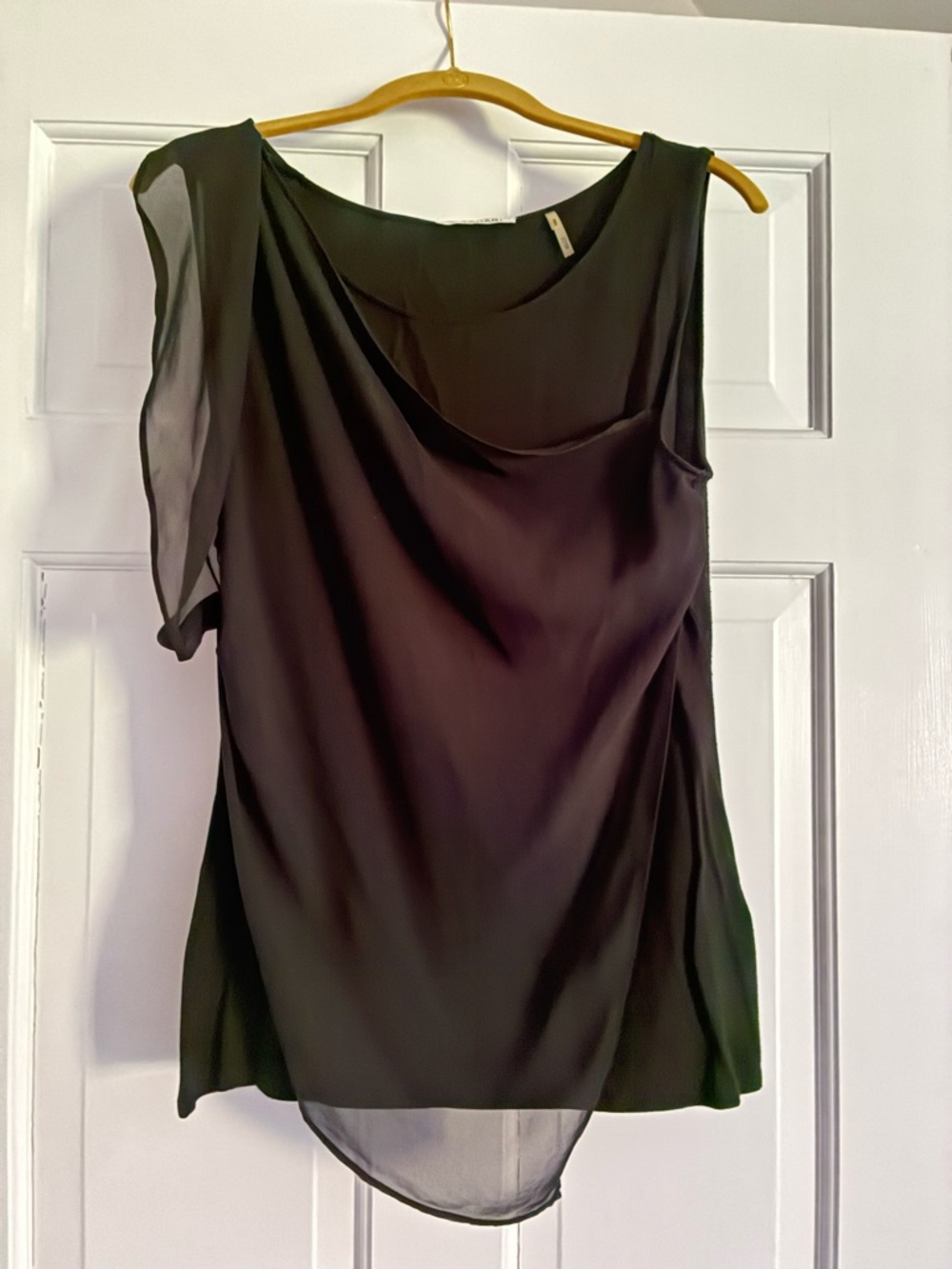 T Tahari Black One-Shoulder Chiffon Blouse